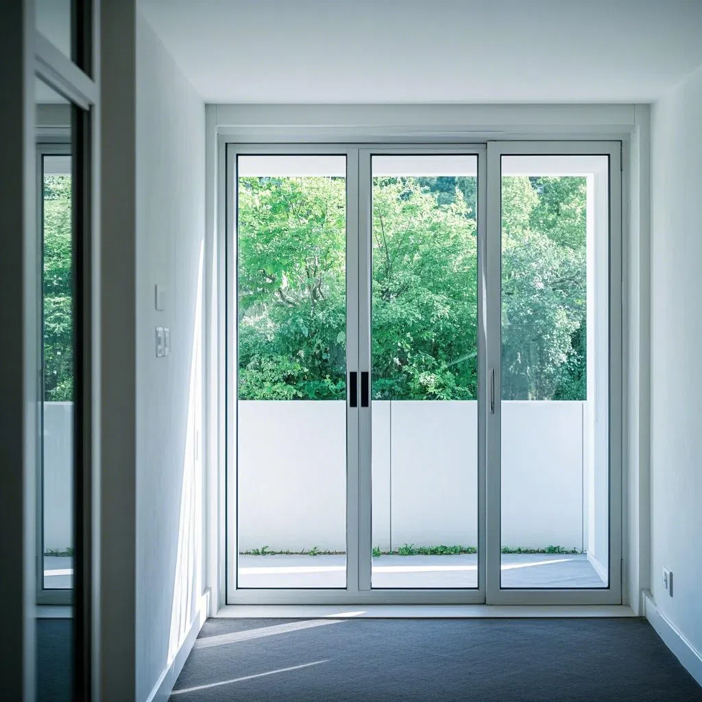 Cửa trượt nhôm gọn gàng 2mm Khung mở ngang Cửa trượt kính 0